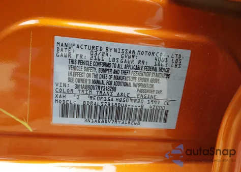 2024 Nissan Sentra Sr Xtronic Cvt из США, поврежденный, VIN 3N1AB8DV7RY318268